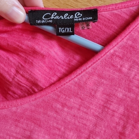 Last Chance CHARLIE B Peephole Tied Back Sleeveless Sz. XL Pink T-shirt - Picture 2 of 5